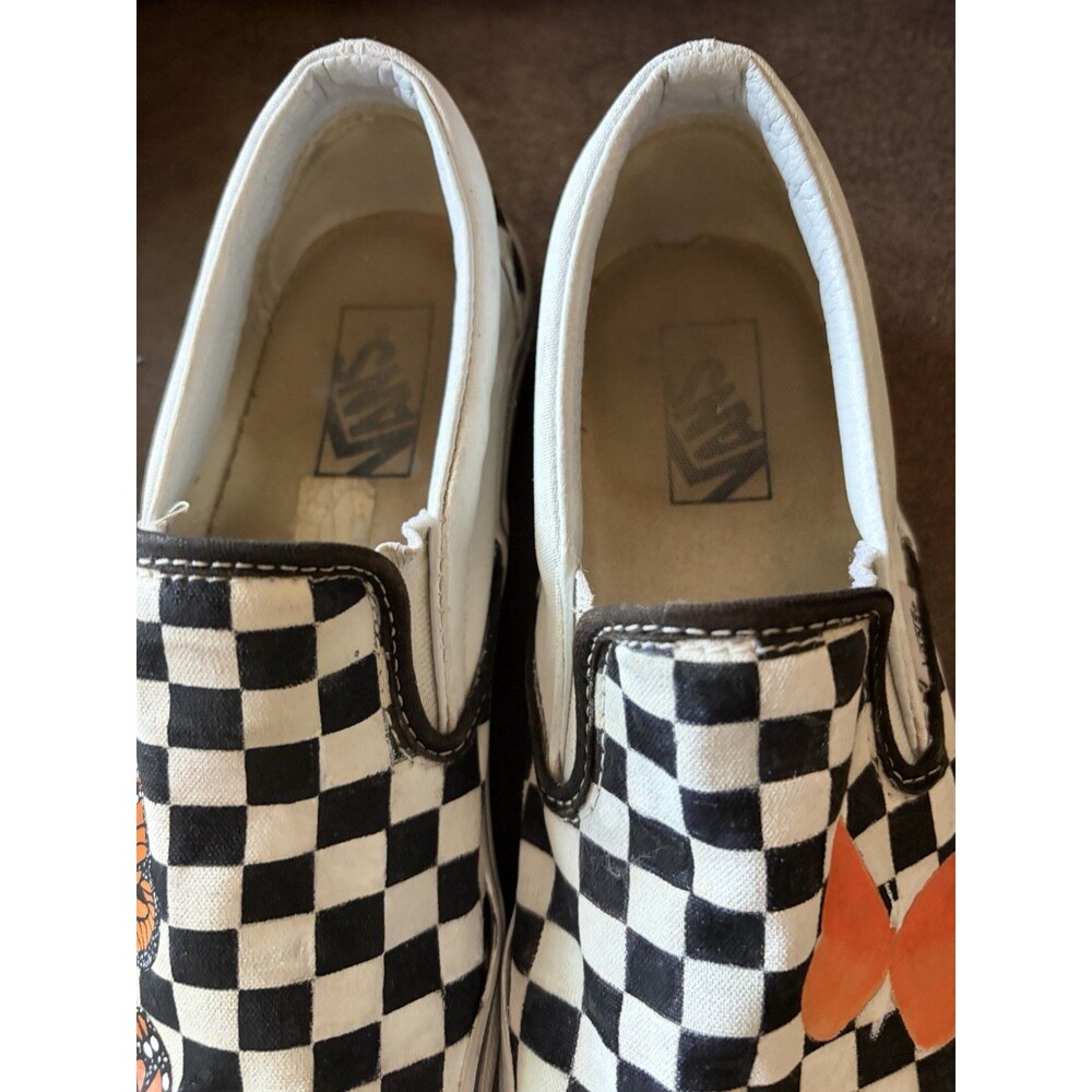 Vans Checkered Hand painted Butterfly Monarch Sneakers Women Slip On Shoe 9.5m - Picture 7 of 15